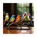 Miniatyrbillede 2 af 5: Malede glasfugle på grene skrivebordsdekorationer, dobbeltsidet flerfarvet fuglefarveprydnad