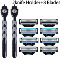 Miniatyrbilde 1 av 7: 3-lags barberblad, manuell barbermaskin for menn i rustfritt stål, retro våt barbering, gjenbrukbar barberhøvel 2 Holdere 8 Blader 2 Holder  8Blades