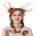 Miniatyrbilde 5 av 5: Julehodebånd LED Lysende Reinsdyr Horn Hodebånd Blomst Bær Hodebånd Lysende Hårdekorasjon Julefest Kostymer