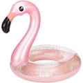 Miniatyrbillede 1 af 5: Rosa oppustelig, glitter flamingo ring, kæmpe flamingo voksen flydende oppustelig sommer svømmering sød legetøj til strand pool fest 90cm
