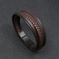 Miniatyrbillede 2 af 5: Mænds ægte læderarmbånd og rustfrit stålarmbånd Multi