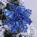 Miniatyrbild 2 av 5: 10 st Julblommor Stora (9 cm) Julstjärna Glitter Blomma Julgran Hängningsfest Juldekor (kungligt blå)