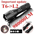 Miniatyrbillede 1 af 5: T6 Taktisk Militær LED Lommelygte 980000LM Zoombar 5-Mode Wi Sort