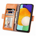 Miniatyrbillede 4 af 5: Til Samsung Galaxy A13 5G Anti-fald Beskyttelse Kryds Rhombus Præget PU-læder + TPU-cover med Pung Stativ - Khaki Brun