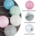 Miniatyrbild 5 av 5: Bomulls ljusslinga, juldekoration inomhus, 3M 20 LED-globsljus, bröllopsdekorationer i sovrummet, (Färgglada USB)