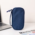 Miniatyrbillede 2 af 3: Elektronisk organizer, rejsetaske, pose, bæretaske, bærbar vandtæt dobbelt etui til kabel, ledning, oplader, telefon, hovedtelefoner marineblå