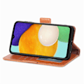 Miniatyrbillede 5 af 5: Til Samsung Galaxy A13 5G Anti-fald Beskyttelse Kryds Rhombus Præget PU-læder + TPU-cover med Pung Stativ - Khaki Brun