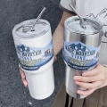 Miniatyrbild 7 av 8: 30 oz Rostfritt Stål Vattenflaska med Halm Termos Tumbler Co Silver one size Silver one size