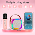 Pikkukuva 4 / 5: Karaokelaitteet lapsille ja aikuisille, Mini kannettava Bluetooth-karaokekaiutin 2 langattomalla mikrofonilla ja dynaamisilla valoilla, Koti Ktv, ulkona, matkustaminen (beige Pink