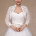 Miniatyrbilde 2 av 11: Kvinner 3/4 Erme Bryllup For Jakke Kappe Blomsterblonder Trim Wrap Shrug Bolero Kort