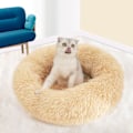 Miniatyrbillede 2 af 5: Plys Rund Form Kæledyr Soveseng Varm Vinter til Kat Bo Måtte Vaskbar Kennel Hyggelig Hund Seng Sofa Pude Blød Plys Blå S
