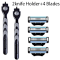 Miniatyrbilde 1 av 7: 3-lags barberblad, manuell barbermaskin for menn i rustfritt stål, retro våt barbering, gjenbrukbar barberhøvel 2 Holdere 4 Blader 2 Holder  4Blades