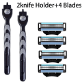 Miniatyrbillede 1 af 7: 3-lags barberblad, manuel barbermaskine til mænd i rustfrit stål, retro våd barbermaskine, genanvendelig barbermaskine 2 Holdere 4 Blade 2 Holder  4Blades