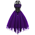Miniatyrbild 1 av 5: Ärmlös Gotisk Spetsklänning för Kvinnor 80-tals Festklänning Korsett Halter Spets Swing Cocktail Purple XXL