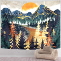 Miniatyrbild 1 av 5: Bergstapet Väggbonad Skogsträd Konst Tapet Solnedgång T 150*100cm