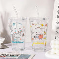 Miniatyrbild 5 av 5: Genomskinlig glaskopp Söt tecknad frukostkopp Halm med lock Mjölk Juice Vattenkopp Glas Sippy Cup Barngåva Kuromi Kuromi