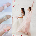 Miniatyrbillede 5 af 11: Piger Brudepige Håndledsblomster Perle Rhinestones Rose Armbånd Stof Håndblomster 2