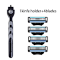 Miniatyrbilde 1 av 7: 3-lags barberblad, manuell barbermaskin for menn i rustfritt stål, retro våt barbering, gjenbrukbar barberhøvel 1 Holder  4Blader 1 Holder  4Blades