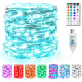 Miniatyrbillede 1 af 8: Indendørs julelys, 10m, 100 LED-lys, USB, med kobbertråd, 18 skiftende farver, 24 tilstande, RGB, vandtæt dekoration färgglad 100 LED