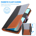 Miniatyrbillede 4 af 5: Etui til Samsung Galaxy A22 4g cover Tre-farvet søm Coque Magnetisk Telefonlomme - Sort