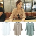 Miniatyrbilde 1 av 8: Kvinner Høst Topper Lin Button Down Løs Casual Karriere Skjorte L Khaki L Khaki L