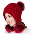 Pikkukuva 5 / 5: Naisten neulottu pipo, lämmin talvipipo Pom Pom Bobble Hat -tyylillä tuulenpitävillä korvaläpillä (punainen)