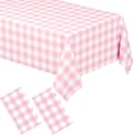 2-pack rektangulär plastduk, engångs rosa och vit rutig bordsduk för fester, picknick och bröllop, 137 x 274 cm