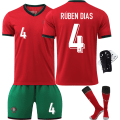 Miniatyrbild 1 av 2: 2425 Portugal Jersey EM-cup barnfotbollströja set nr 4 RUBEN DIAS With socks+protective gear S