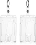 2-pack ID-korthållare med nyckelring - Hållbara klara plastskydd för märken (Vertikala) Vertical