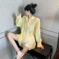 Miniatyrbillede 4 af 10: Damebluse Chiffonbluse GUL XL(62,5-67,5KG) Yellow XL(62.5-67.5KG)
