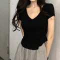 Miniatyrbillede 8 af 9: Irregular Base Top V-hals Uregelmæssig T-shirt SORT L black L