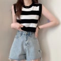 Miniatyrbilde 1 av 10: Kontraststripet strikkevest Crop Top SVART black