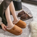 Miniatyrbillede 5 af 7: Vinterfløjl varme hjemmesko i bomuld med antislip lammeuld Bomuldssko beige 40-41