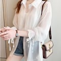 Miniatyrbillede 1 af 10: Damebluse Chiffonbluse HVID M White M