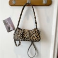 Miniatyrbilde 9 av 10: Leopard Håndveske Lær Clutch Bag SVART black
