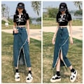 Pikkukuva 8 / 10: Split Denim -hame A-linjainen hame MUSTA XL Black XL