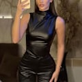 Miniatyrbilde 1 av 10: Mote asymmetrisk toppskinn Ruched Vest SVART M Black M