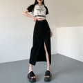 Miniatyrbillede 6 af 10: Split denimnederdel A-line nederdel SORT S Black S