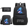 3-delt sæt Stitch Rygsæk Skuldertaske Lærred SORT C C C