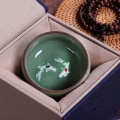 Miniatyrbillede 7 af 8: Longquan Celadon Porcelæn tekopper Golden Fish Tea Cup Bowl B B B