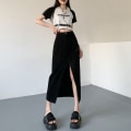 Miniatyrbillede 1 af 10: Split denimnederdel A-line nederdel SORT L Black L