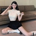 Miniatyrbillede 4 af 10: Dækket nederdel Ballet Cake Nederdel SORT M Black M