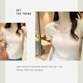 Pikkukuva 10 / 10: Naisten lyhythihainen T-paita Lace Edge Pusero BEIGE M Beige M