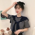 Miniatyrbilde 5 av 10: Falsk todelt Stripe T-skjorte kort topp ROSA ROSA Pink