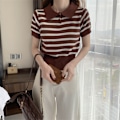 Miniatyrbilde 8 av 10: Strikket Stripe T-skjorte Kort Topp APRIKOS Apricot