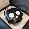 Miniatyrbillede 8 af 10: Læder skuldertaske Skull Crossbody taske SORT Black