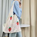 Miniatyrbillede 6 af 8: Strikkede håndtasker Hæklet Tote Bag Skuldertaske Apricot