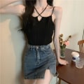 Pikkukuva 3 / 10: Neulottu Sling Hollow Out Top MUSTA Black