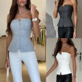 Miniatyrbilde 2 av 10: Slank glidelås Crop Top Sleeveles Tank Top GRÅ M Gray M