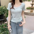 Miniatyrbilde 1 av 10: Kortermet T-skjorte for kvinner Blouse Edge Bluse BLÅ S Blue S